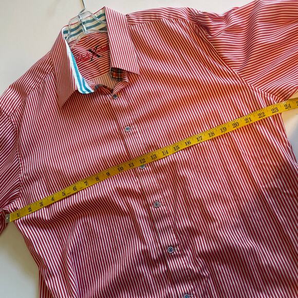 Robert Graham Striped Flip Cuff Shirt Mens Size 2XL Orange & White Cotton Button - Picture 9 of 10